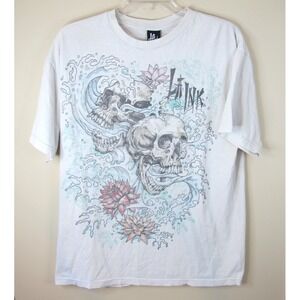 LA Ink Men's Extra Large White Skull Tattoo Graphic Edgy Tee‎ Y2K